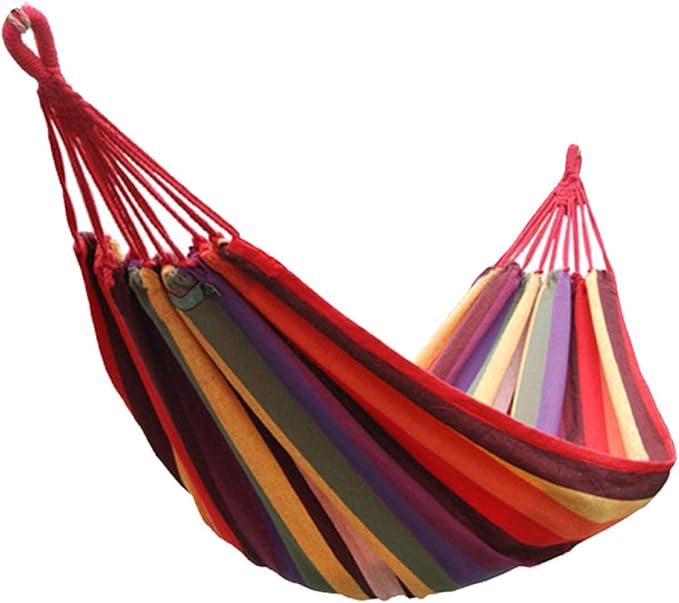 Portable Canvas Camping Hammock Swing with Striped Design, 190x85cm Outdoor Hanging Chair for Garden and Patio, Lightweight and Compact for Travel and Backyard Relaxation
