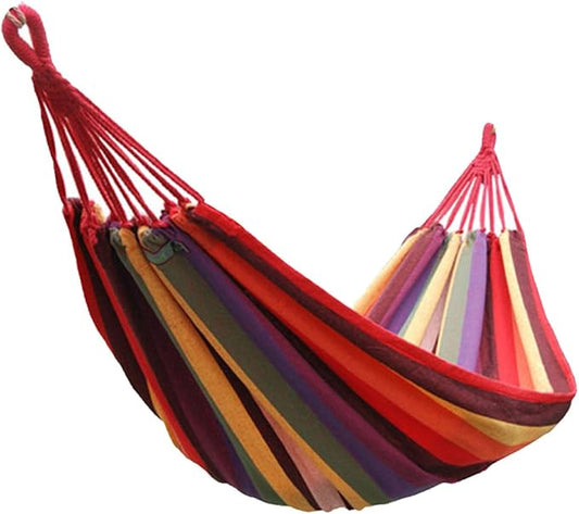 Portable Canvas Hammock for Outdoor Camping Striped Swing Hammock Chair Tree Straps Lightweight Hanging Bed for Backyard and Garden