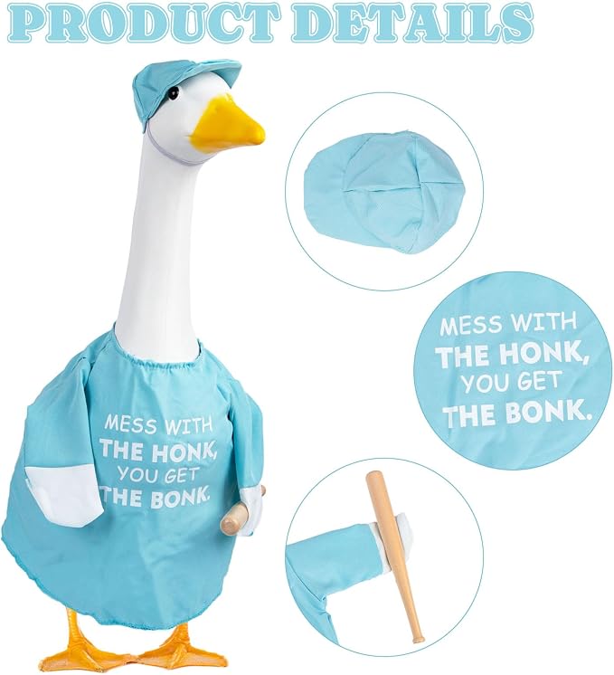 CAMDUCK Funny Porch Goose Outfit for 23 Inch Goose Statue, Mess with The Honk You Get The Bonk Goose Clothes, Decorative Lawn Geese Costume Clothing for Outdoor Decor (Light Blue)