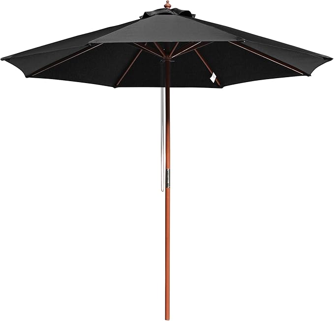 Yescom 9ft Coastal Solid Wood Umbrella Pulley Lift Commercial Base with Wheel Included for Seaside Restaurant Terrace Poolside Beach Club