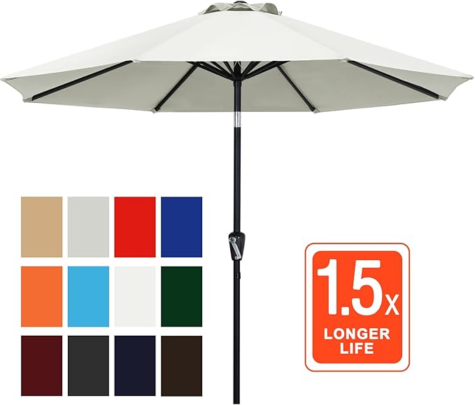 ABCCANOPY 11FT Patio Umbrella, Outdoor Waterproof Table Umbrella with Push Button Tilt and Crank, 8 Ribs UV Protection Pool Umbrella for Garden, Lawn, Deck & Backyard (Beige)
