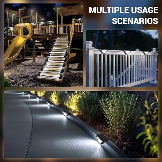 PATIOWIN 8 Pack Solar Step Lights for Outside, 24 LEDs Solar Stair Lights Waterproof IP65, Solar Deck Lights Outdoor Decor for Garden, Porch, Pathway, Patio, Fence(Cold White)
