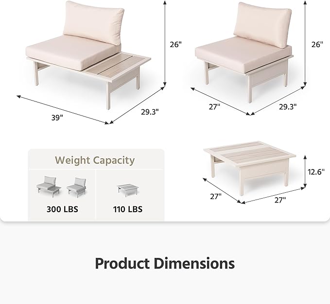 LAUSAINT HOME 8 Pieces Patio Furniture Set, Outdoor Metal Frame Patio Conversation Sets with Coffee Table & Thick Cushions for Garden, Poolside, Backyard(Beige)