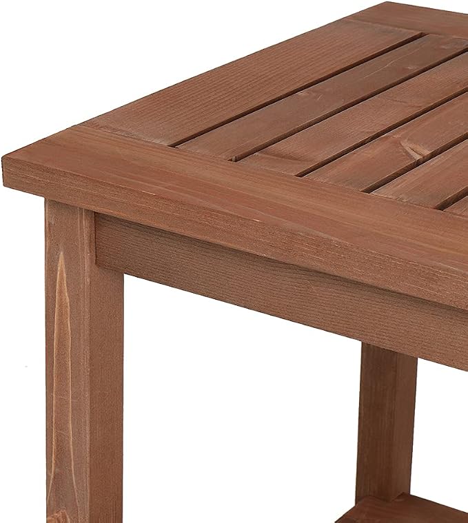 Outdoor Side Table, Carbonized Color Wood 18 inch Poolside Patio Table, Square Coffee Table with Storage Tier for Patio Porch Lawn