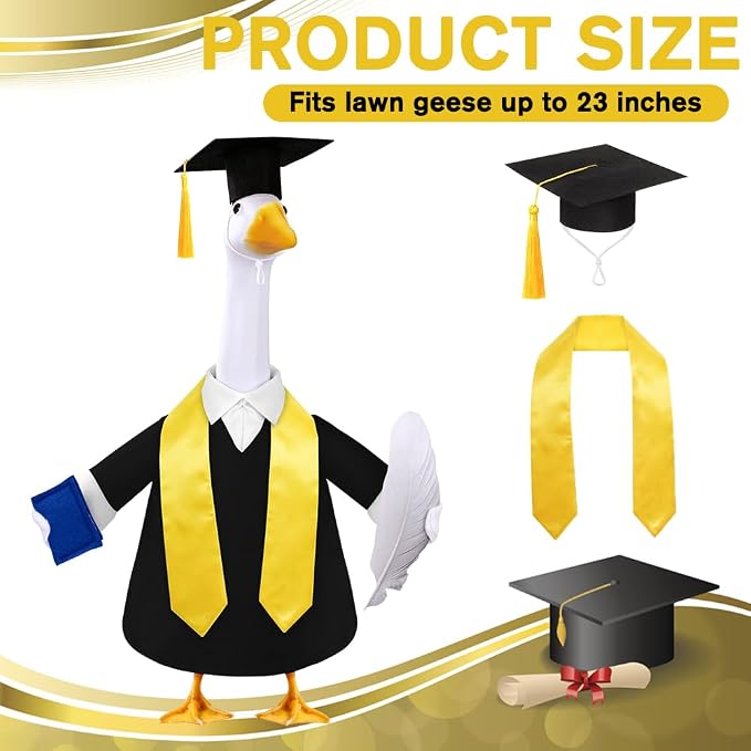 Graduation Porch Goose Outfit for 23" Porch Goose Holiday Graduation Gown Costume Party Outdoor Garden Patio Yard Lawn Art Decoration (Black)