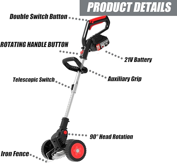 Electric Cordless Weed Wacker Eater with 4 Types Blades & Wheels 2 X 2.0Ah Battery Powered 3-in-1 String Trimmers/Grass Trimmer/Lawn Edger/Brush Cutter Lightweight Garden Tool for Garden Yard