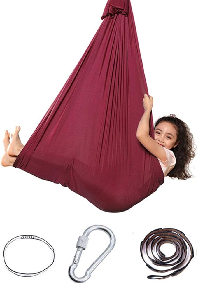 Ultra Soft Cuddle Hammock Indoor Adjustable Swing Kids Therapy Sensory Hanging Chair With Special Needs For Children Or Adults Outdoor 440 Lbs Load Capacity ( Color : Wine Red , Size : 100 x 280 cm )