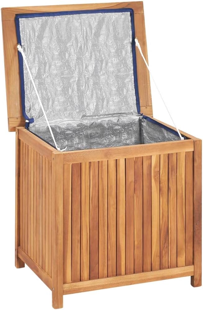 Wooden Patio Storage Box, Outside Storage Container for Patio Furniture, Wooden Deck Box, 23.6"x19.7"x22.8" Solid Wood Teak,-866