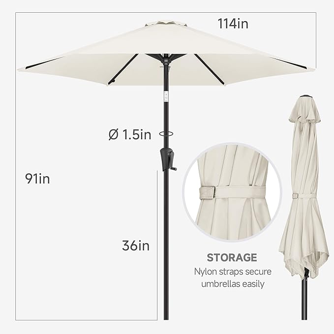 FLAME&SHADE 10ft Patio Umbrella - Outdoor Umbrella with 6 Sturdy Ribs, Push Button Tilt and Crank, UV Protection Table Market Umbrella for Pool, Porch，Garden, Deck, Backyard(Ivory)