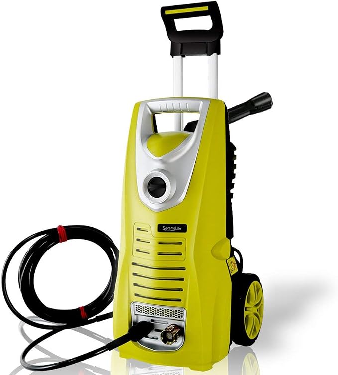 Serenelife Electric Pressure Washer - Powerful Heavy Duty 14.5 AMP 1800PSI Rolling Wheels - Car Power Wash Spray Clean Concrete Driveway Car Home - SLPRWAS46