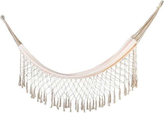 Castaway Living 10" Tassle Outdoor Fabric Hammock - Natural, Stylish and Durable Polyester Hammock for Relaxation and Comfort, 250 Lbs Max