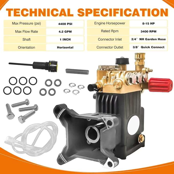 4400 PSI Pressure Washer Pump, 1" Shaft, Industrial Triplex Pump | 2900-4400 PSI Maximum Cleaning Power • Built for Contractors