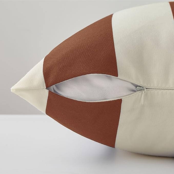 Allorry Outdoor Pillow Covers 20x20 Rust Striped Outdoor Decor JB007J20 | Striped Pillow Covers|for Spring Summer Outdoor Waterproof Garden Patio Furniture Sofa Bed Home Decor