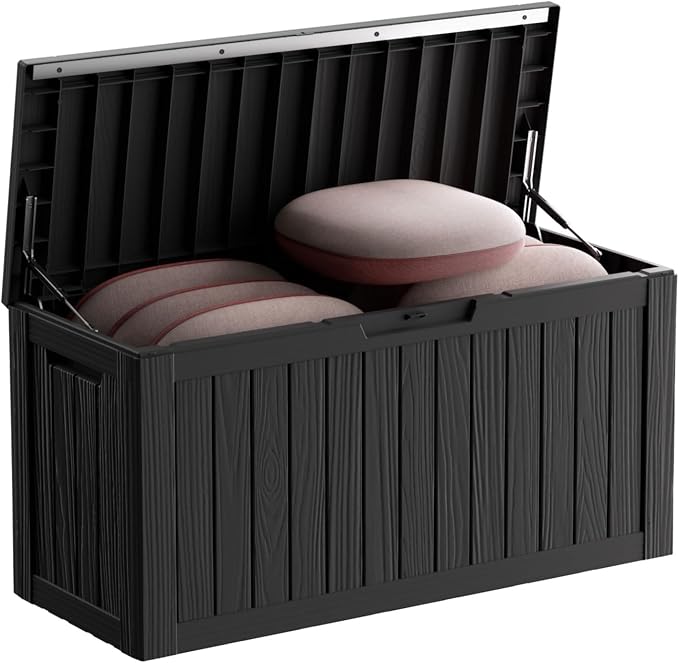 90 Gallon Waterproof Resin Deck Box, UV Resistant Outdoor Storage for Garden, Patio, Porch, Delivery（Black，80 Gallon）