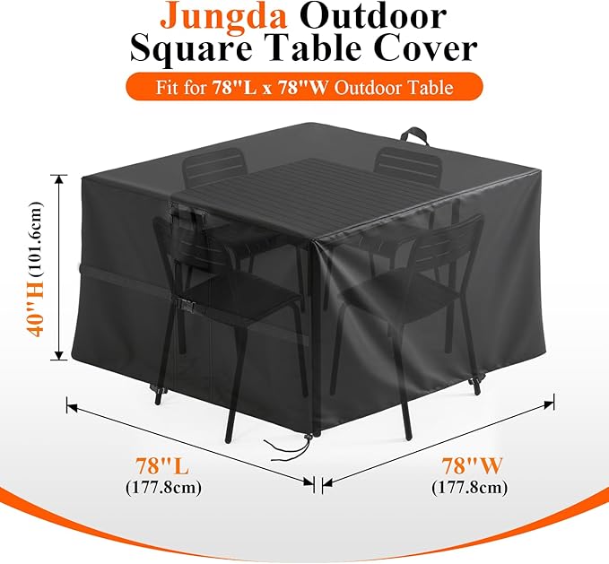Outdoor Square Table Cover 78 Inch, Waterproof Patio Square Furniture Covers, Heavy Duty Outside Furniture Cover - 78 x 78 x 40 Inch