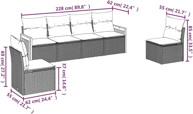 6 Piece Patio Sofa Set with Cushions, Outdoor Dining Sets Garden Lounge Set Patio Conversation Set Outdoor Sofa Sets for Poolside Piazza Negotiation Area Garden Black Poly Rattan