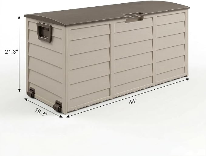 75 Gallon Outdoor Storage Box, 260L Waterproof Resin Deck Box for Patio Furniture Cushions, Garden Tools and Yard Accessories, Lockable Storage Chest with Wheels and Handles (Brown)