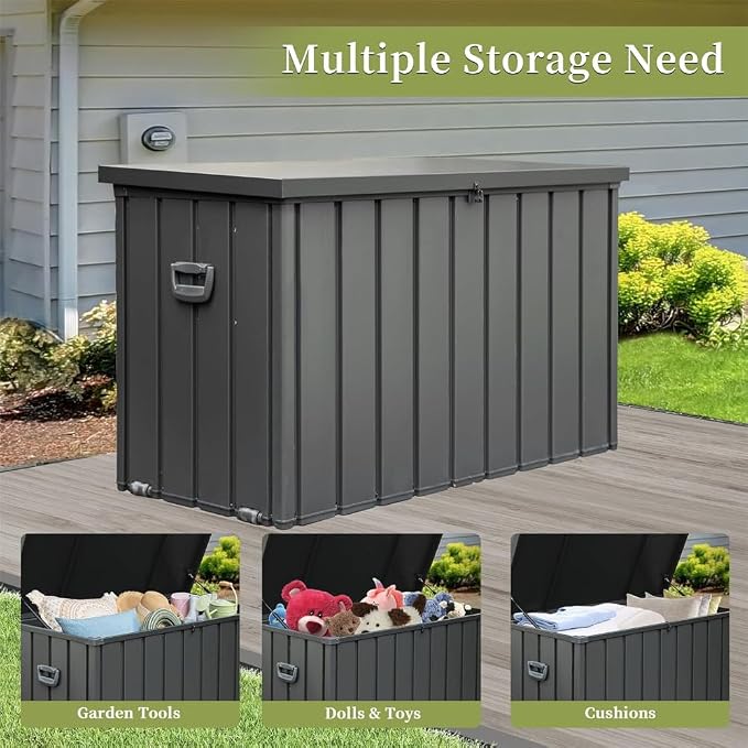Large 120-Gallon Waterproof Outdoor Storage Box for Patio, Deck, or Poolside – Durable Weather-Resistant Design with Lockable Lid (200 Gallon (Dark Gray))