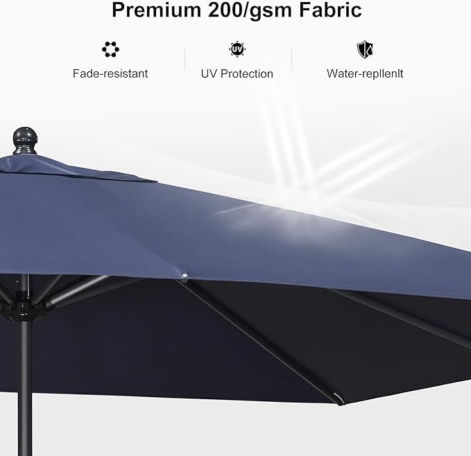 PURPLE LEAF 10' x 8' Patio Market Umbrella Outdoor Table Sun Umbrellas with Crank 8 Aluminum Sturdy Ribs for Pool Deck Backyard Beach Navy Blue