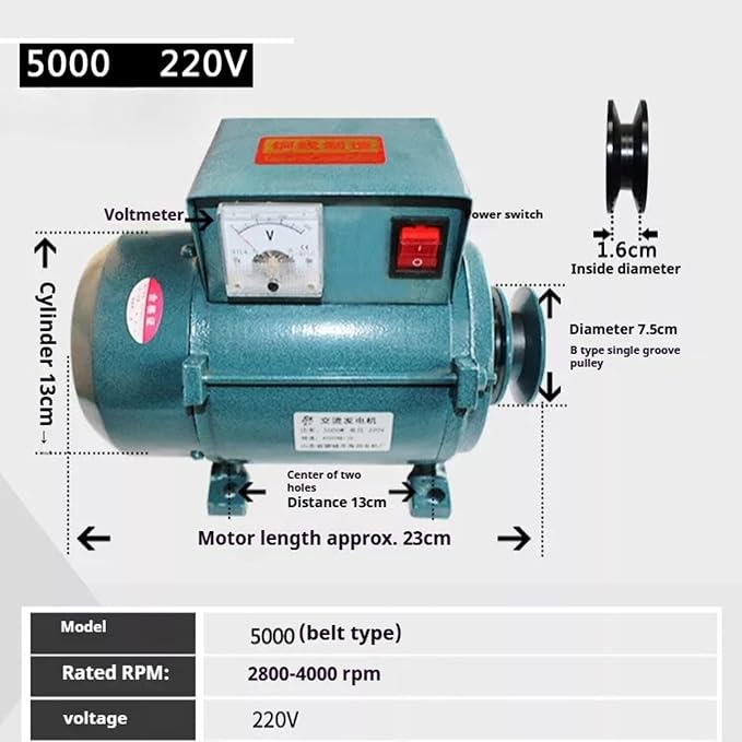 5000W/7000W 220V High Power Permanent Magnet Generator, Pure Copper Wire, Brushless Design, Pulley-Driven, For Lighting(Gloves Included)(5000w)