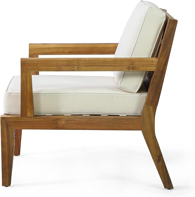 Merax Outdoor Patio Club Chairs,Set of 2,Acacia Wood Frame Conversation Set with Cushion for Porch Backyard,Classic Style