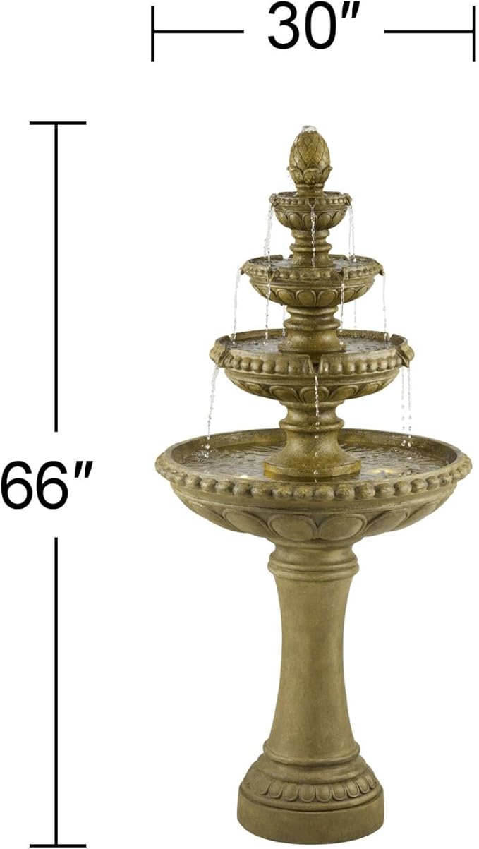Sag Harbor 66" High Large Italian Outdoor Decor Sand Stone Floor Fountain with Light LED Waterfall 4-Tier Standing Basin Water Feature for Outside Garden Patio Yard Backyard Porch - John Timberland