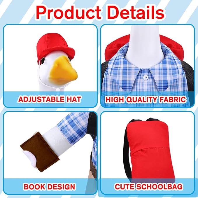 Celltestria Back to School Goose Outfits Porch Goose Costume with Schoolbag Book Blue Grid Goose Clothes for 23" Geese School Outdoor Patio Yard Lawn Garden Art Decoration