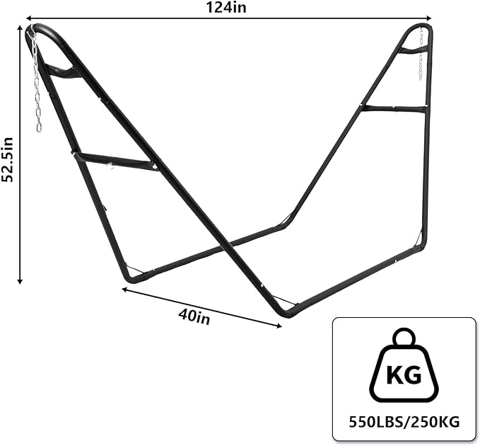 GarveeLife Heavy-Duty Steel Hammock Stand, 130 * 40 * 51 in for 2 People, Portable Design, for 9.5 to 14 ft Hammocks, Ideal for Outdoor Balconies, Porches, Patios, Decks and Backyards
