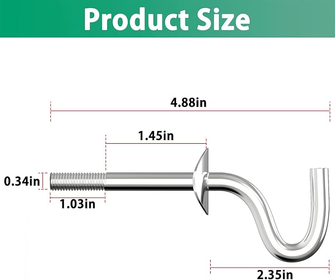 Zinc Heavy Duty Replacement Hooks Fit 3/8 Inch Holding Hammock Hooks for 1-1/4 to 2 Inch Long Hole on Hammock Stand (4 Pcs)