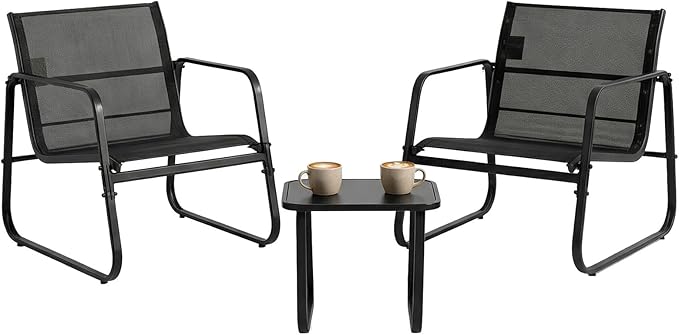 DUMOS 3 Piece Patio Furniture Set，Outdoor Patio Furniture Conversation Set with Table, Patio Sectional Bistro Sets for Lawn, Garden, Balcony, Poolside (Black)
