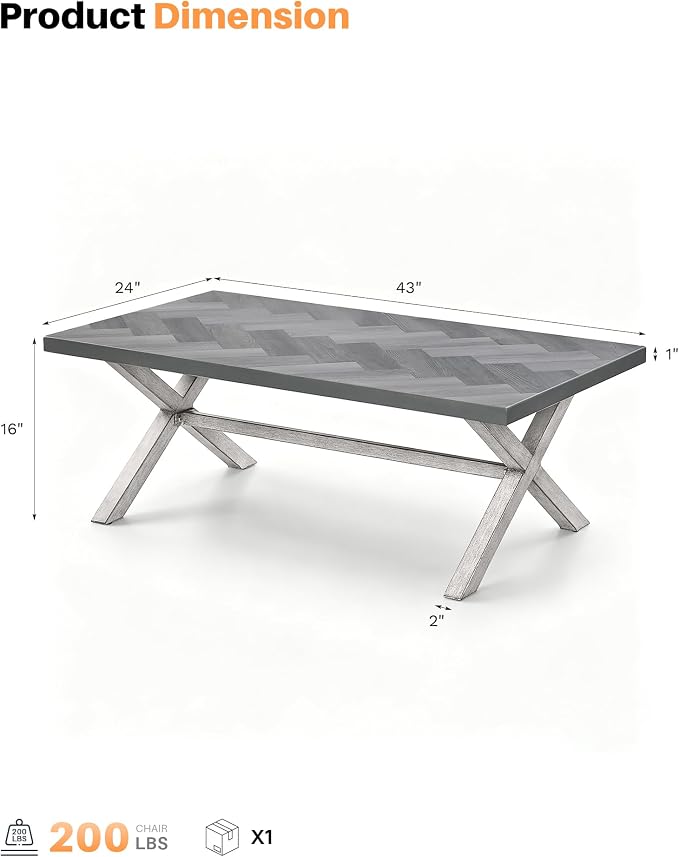 Aluminum Outdoor Coffee Table, Never Rusts Rectangle Patio Coffee Table with Resin Tabletop, Aluminum Outdoor Furniture Coffee Table for Patio, Poolside, Garden, Balcony, White Oak