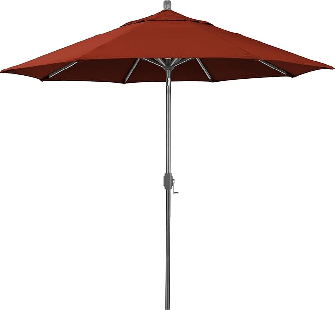 California Umbrella 12-Year-Non-Fading, 9Ft Premium Sunbrella Patio Umbrella, Hand-Crank, Button-Tilt, Gray Frame, Terracotta Fabric