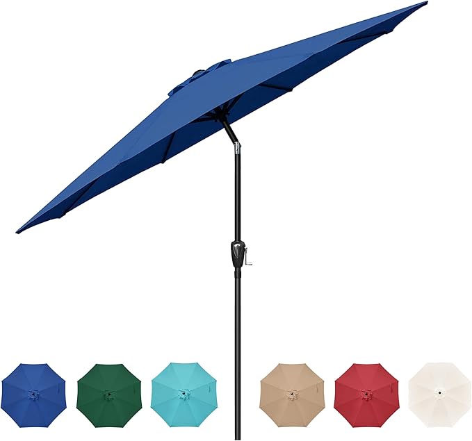 HealSmart 9ft Patio Umbrella with Push Button Tilt/Crank, Outdoor Table Market Yard Umbrella with 8 Sturdy Ribs for Garden, Backyard, Deck, Pool, Blue