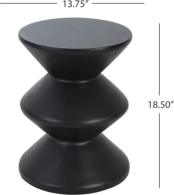 Christopher Knight Home Taric MGO Outdoor Side Table, Lightweight Concrete Round Accent Table for Indoor/Outdoor Usage, Patio Small End Table with Three-Layer Wave Structure, No Assembly, Black