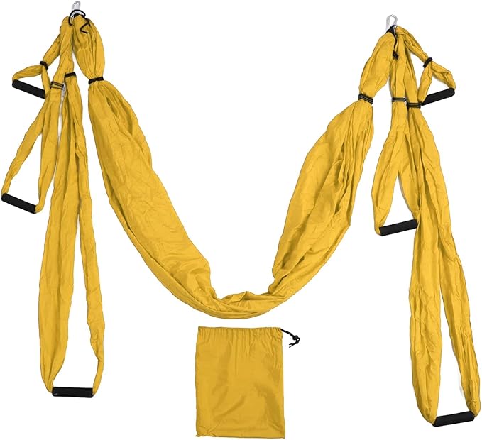 Aerial Yoga Swing Set, Polyester Cotton Yoga Hammock Set, Adjustable Improve Flexibility Yoga Hammock for Physical Exercise (Yellow)