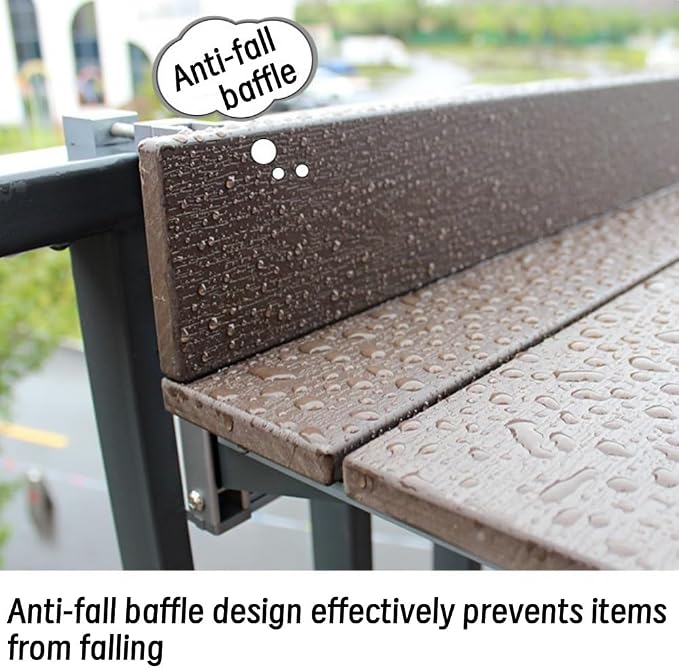 Balcony Railing Table, Heavy-Duty Adjustable Outdoor Tray with Quick Clamp – No Drill Industrial Metal Desk for Railings, Weatherproof Foldable Bar Table for Patio, Deck, Plants & Drinks(31.5''L)
