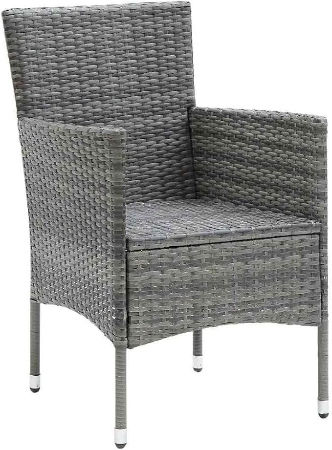 3 Piece Patio Dining Set with Cushions, Outdoor Wicker Rattan Dining Table and Chairs for 2, Gray PE Wicker and Dark Gray Cushions, Glass Top Aluminum Frame Table, Weather-Resistant Garden Furniture
