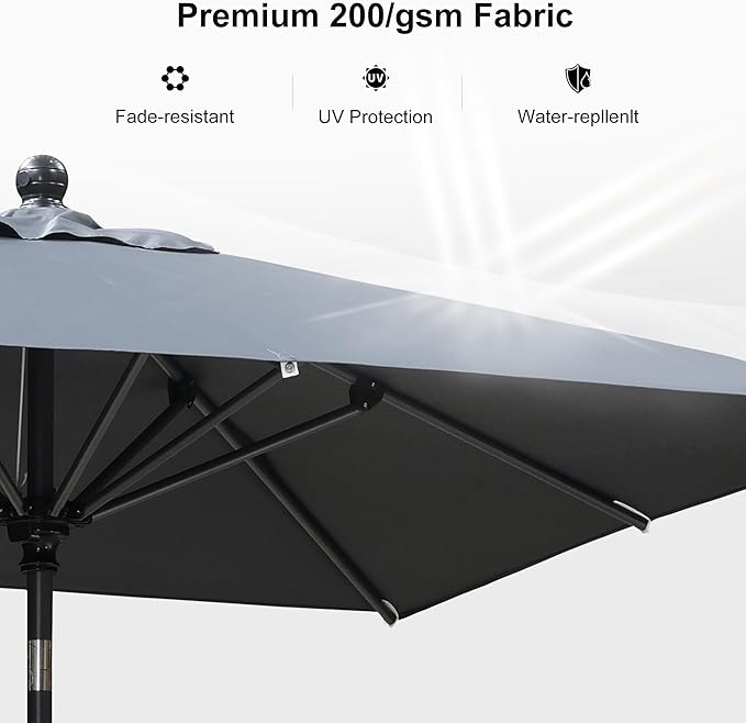 PURPLE LEAF 6.5' x 6.5' Square Patio Umbrella Outdoor Table Umbrella Aluminum Frame Market Umbrella Sun Umbrella with 8 Sturdy Ribs & Tilt for Garden Deck Lawn & Pool Gray