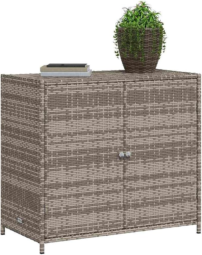 Outdoor Storage Cabinet Grey Deck Box 17.7 x 32.7 x 29.9 in UV-Resistant PE Rattan Contemporary Patio Storage for Garden Balcony and Poolside