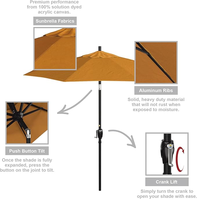 California Umbrella 7.5' Round Aluminum Market Umbrella, Crank Lift