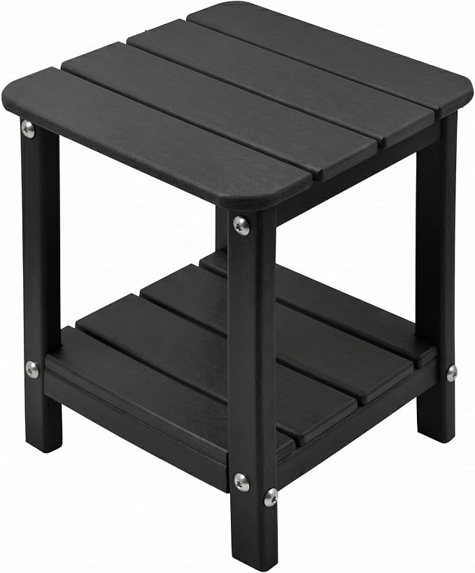 Lil Ray Adirondack Outdoor Side Table Small Patio End Tables for Outside Outdoor Patio Side Table (Black)
