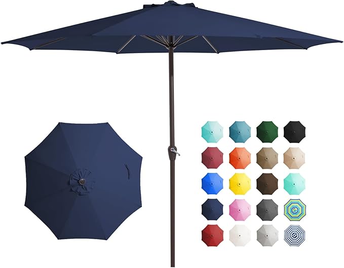 JEAREY 12' Patio Umbrellas Outdoor Table Market Umbrella w/Crank, 8 Sturdy Ribs, UV Protection Windproof for Garden, Deck, Backyard, Pool(Navy Blue)