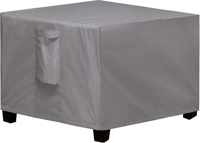 Easy-Going Square Patio Ottoman Cover, Waterproof Outdoor Ottoman Cover, Fade Resistant Patio Side Table Cover, Durable Outdoor Furniture Covers with Sealed Seam (25"x25"x17", Grey)