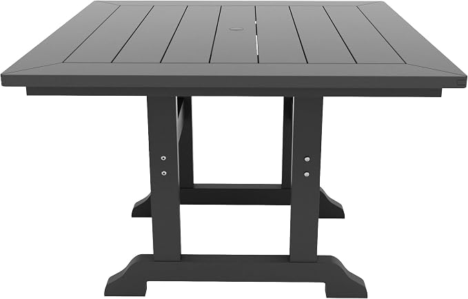 WestinTrends Malibu Outdoor Dining Table, All Weather Poly Lumber Adirondack 43" Trestle Square Patio Table with Umbrella Hole, Gray