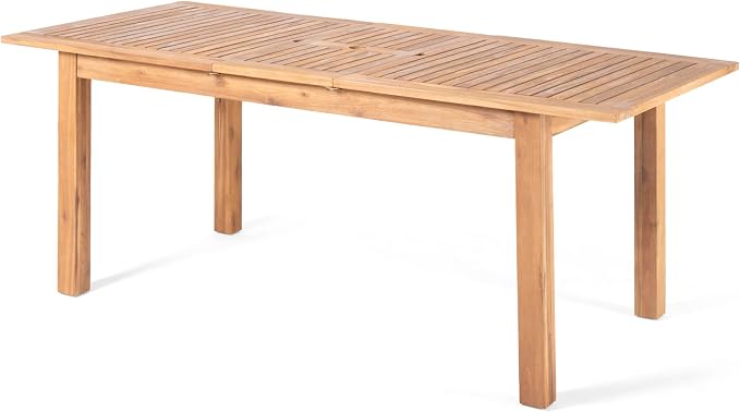 Christopher Knight Home 7 Piece Outdoor Dining Set Acacia Wood Expandable Table and 6 Wicker Chairs Light Grey Patio Dining Furniture Set with Teak Finish Wooden Frame for Garden Backyard Porch