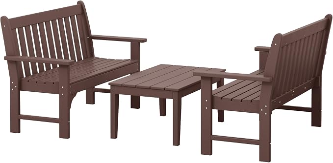 WestinTrends Malibu 3-Piece HDPE Outdoor Patio Furniture Couch and Coffee Table Set, Dark Brown