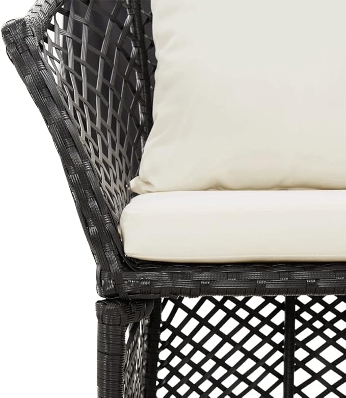 2 Piece Modern Patio Furniture Set Black White Poly Rattan Outdoor Conversation Bistro Set Small Apartment Balcony Porch 16.9 x 16.5 x 14.4 in for Garden Terrace