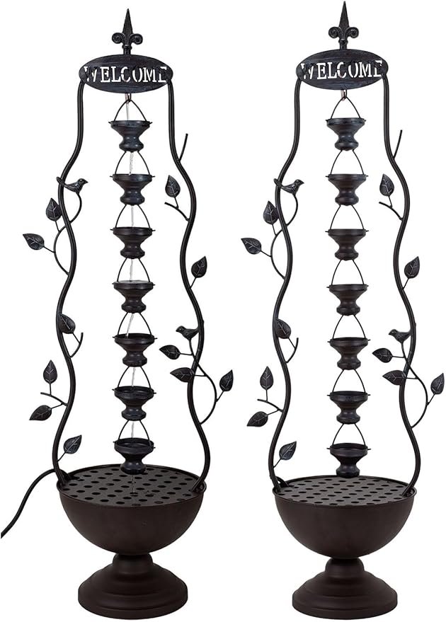 42" Water Fountain Set of 2, 7-Tiers Outdoor Indoor Floor Standing Waterfall Metal Water Flow for Patio Yard Porch Garden Home Decor