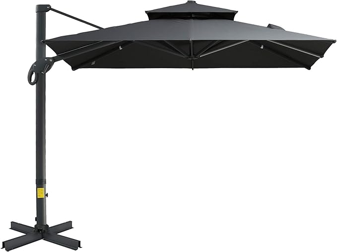 10ft Offset Patio Umbrella, Hanging Cantilever Umbrella, Square Shape, Aluminum Cross Base, Tilt, 360-Degree Rotation, Gray
