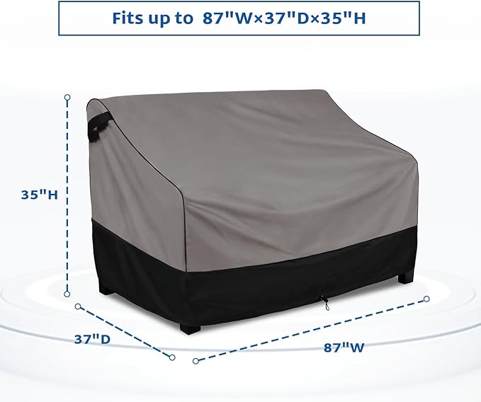 FORSPARK Waterproof Patio Sofa Cover, Heavy-Duty 3-Seater Outdoor Couch Cover, Universal Fit for Large Sofas & Deep Seats, Fits up to 87”W x 37”D x 35”H